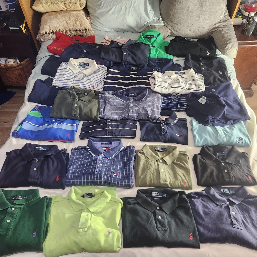 Lot of 33 Polo Shirts MensMixed Brands Ralph Lauren Tommy Hilfiger Lacoste